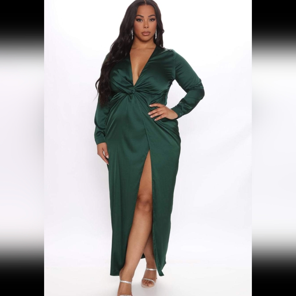 Satin Hunter Green Maxi Dress